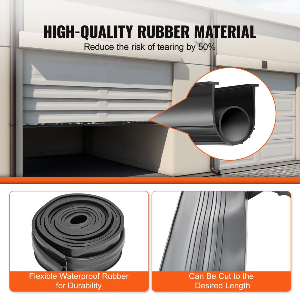 VEVOR Garage Door Seals Bottom Rubber, U Shape +O Ring Garage Door Weather Stripping, Universal Weatherproof Threshold Buffering Sealing Rubber , 5/16 inch T-ends and 3 3/4 inch Width (16 Ft, Black)