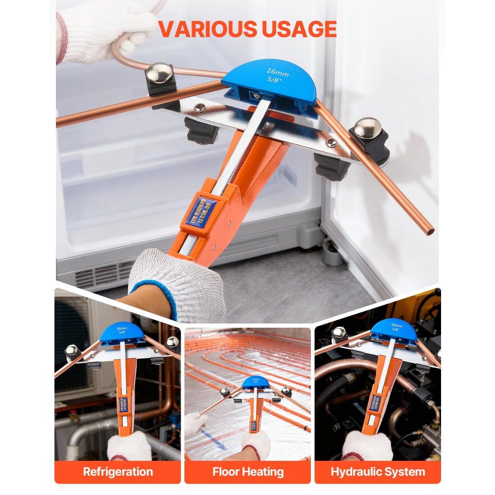 VEVOR Tubing Bender Kit, 1/4 to 7/8 Inch, Compact Ratcheting Tube Pipe Bender, Ratchet Hand Bending Tool, with 7 Color Aluminium Alloy Dies, HVAC Tools, for Copper HVAC Air Conditioning Refrigeration
