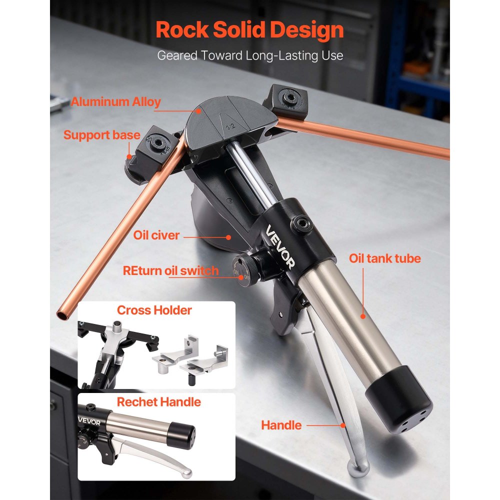 VEVOR Hydraulic Tubing Bender Kit, 1/4 to 7/8 Inch, Copper Tube Pipe Bender, Forward/Reverse HVAC Bending Tool Set, with 7 Aluminium Alloy Dies, for HVAC Air Conditioning Refrigeration Auto Repair