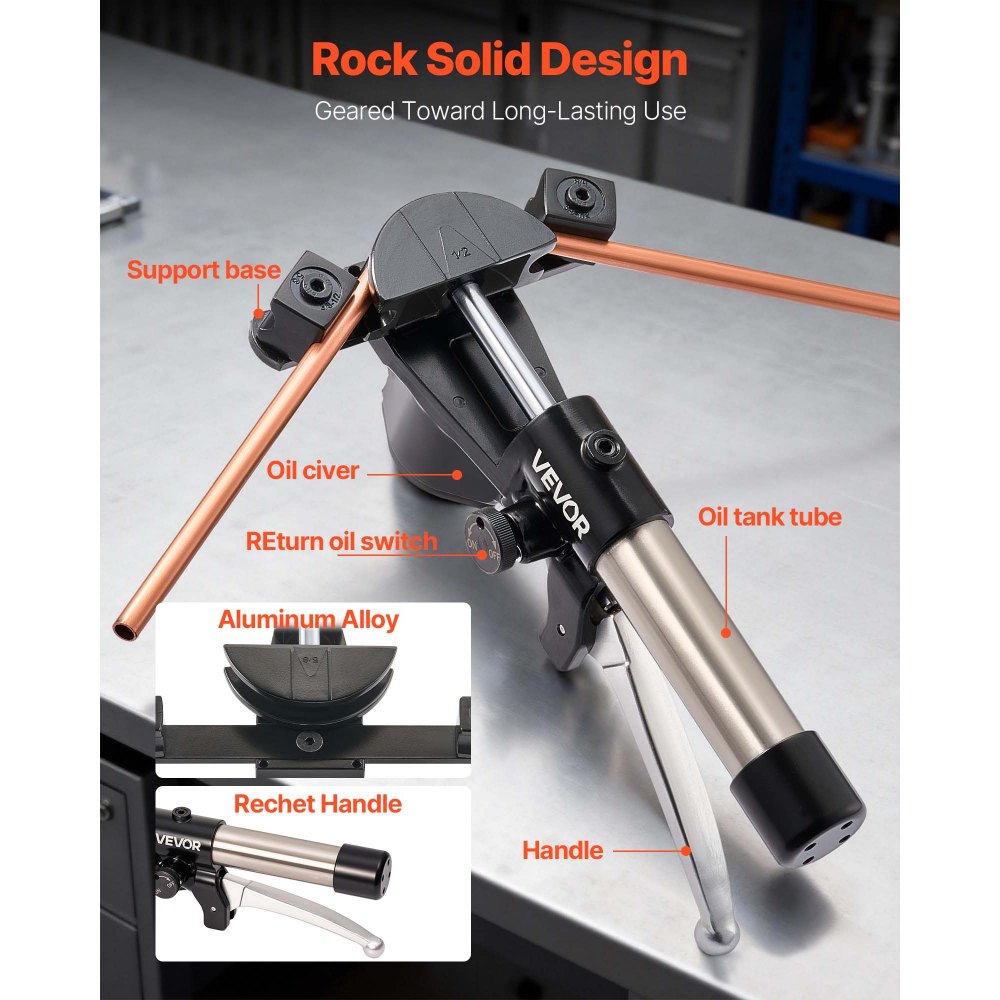 VEVOR Hydraulic Tubing Bender Kit, 1/4 to 7/8 Inch, Copper Tube Pipe Bender, HVAC Bending Tool Set, 90° Bend, with 7 Aluminium Alloy Dies, for HVAC Air Conditioning Refrigeration Automotive Repair
