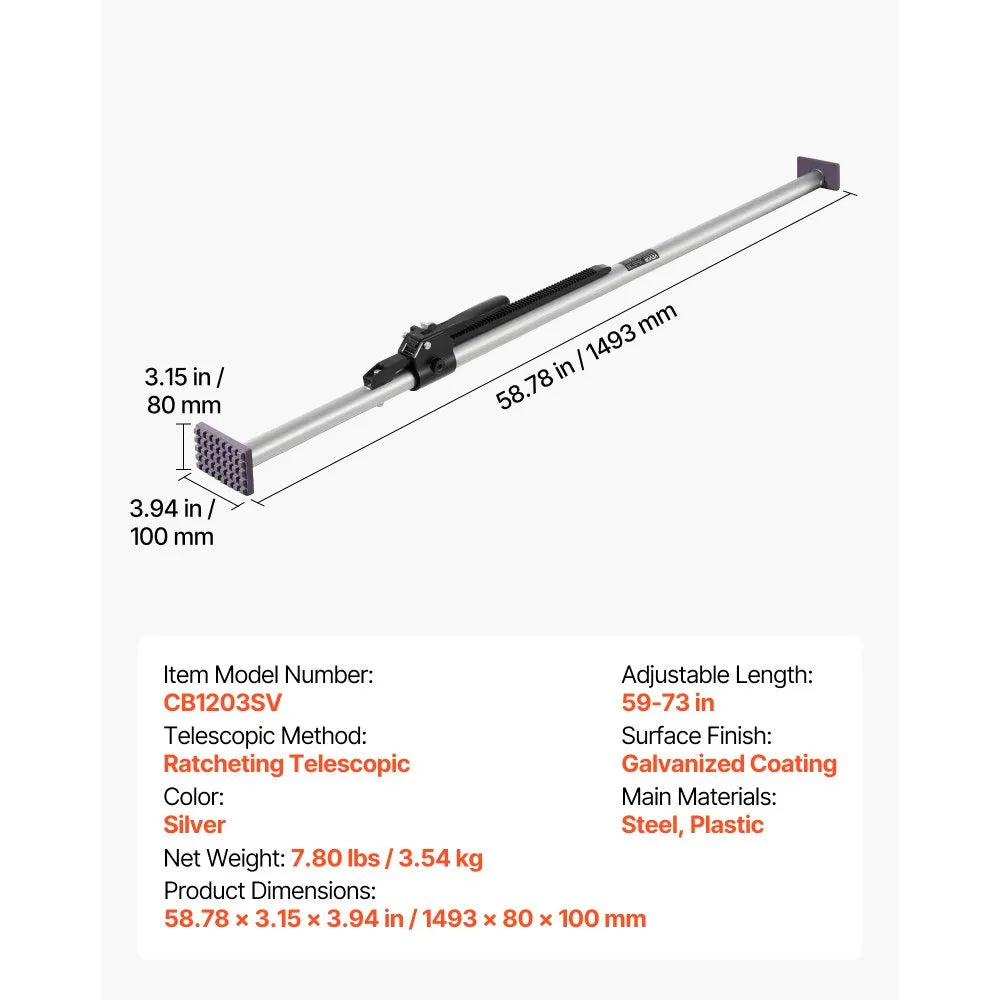 VEVOR Cargo Bar, Cargo Bar Adjustable from 59" to 73", Heavy-duty Steel Cargos Stabilizer with Non-Slip Foot Pads, Telescoping Load Lock Bars Stop Sliding for Pickup Truck