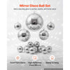 VEVOR Mirror Disco Ball 3.2" 4" 6" 8" 12" 17-Pack Balls with Hanging Ring, for Party Home Decoration Stage Props DJ Dance Club, 2 Mirror Tile Sizes, Reflects Light, Wedding Birthday Decor, Silver