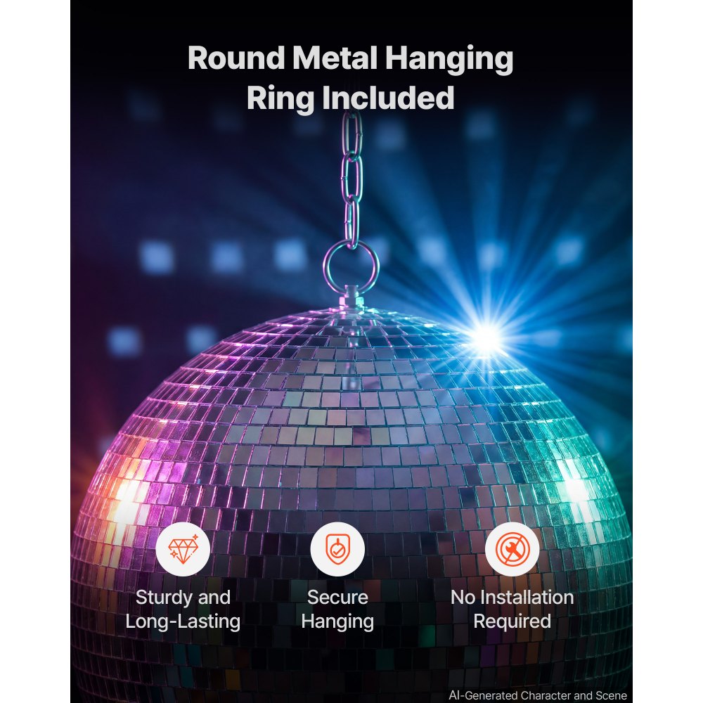 VEVOR Mirror Disco Ball 4" 6" 8" 12" 8-Pack Silver Balls with Hanging Ring, for Party Home Decoration Stage Props DJ Dance Club, 2 Mirror Tile Sizes, Reflects Light, Wedding Music and Birthday Decor