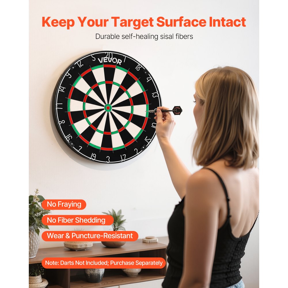 VEVOR Dart Board, High-Grade Self-Healing Sisal Fiber Dartboard with Staple-Free Bullseye, Blade Wire & Rotating Number Ring, 17.7" Professional Dartboard for Home Party Game Room (Darts Not Included)