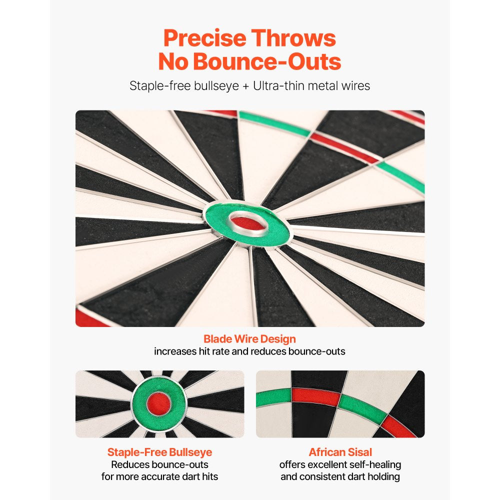 VEVOR Dart Board, High-Grade Self-Healing Sisal Fiber Dartboard with Staple-Free Bullseye, Blade Wire & Rotating Number Ring, 17.7" Professional Dartboard for Home Party Game Room (Darts Not Included)