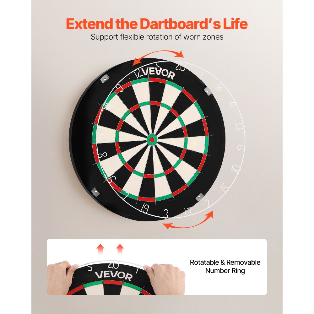 VEVOR Dart Board, High-Grade Self-Healing Sisal Fiber Dartboard with Staple-Free Bullseye, Blade Wire & Rotating Number Ring, 17.7" Professional Dartboard for Home Party Game Room (Darts Not Included)