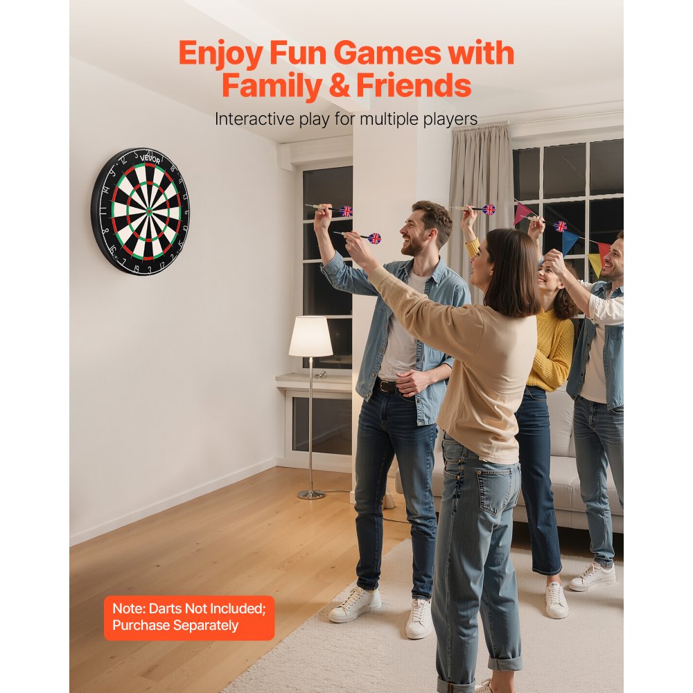 VEVOR Dart Board, High-Grade Self-Healing Sisal Fiber Dartboard with Staple-Free Bullseye, Blade Wire & Rotating Number Ring, 17.7" Professional Dartboard for Home Party Game Room (Darts Not Included)