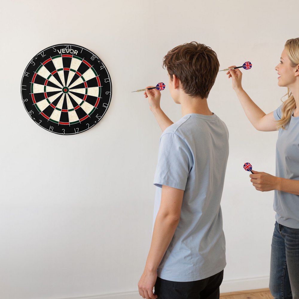 VEVOR Dartboard with 6 Darts & Scoring Kit, Self-Healing Sisal Fibers Dartboard with Staple-Free Bullseye & Rotating Number Ring, 17.7" Professional Steel Tip Dart Board Set for Home Party Game Rooms