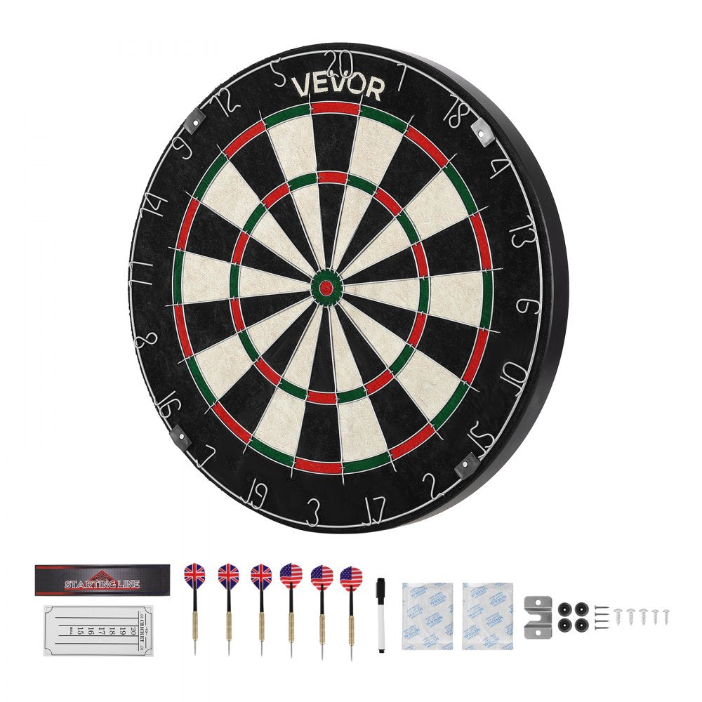 VEVOR Dartboard with 6 Darts & Scoring Kit, Self-Healing Sisal Fibers Dartboard with Staple-Free Bullseye & Rotating Number Ring, 17.7" Professional Steel Tip Dart Board Set for Home Party Game Rooms