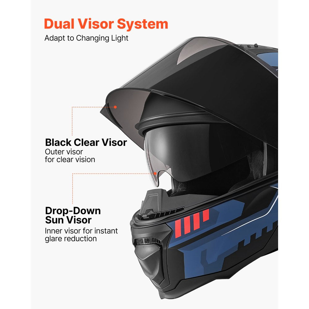 VEVOR Modular Motorcycle Helmet, Flip up Full Face Helmet with Dual Visor, Lightweight Comfortable Adult Motocross Street Bike Helmet for Men and Women - DOT & ECE Approved (M Size)