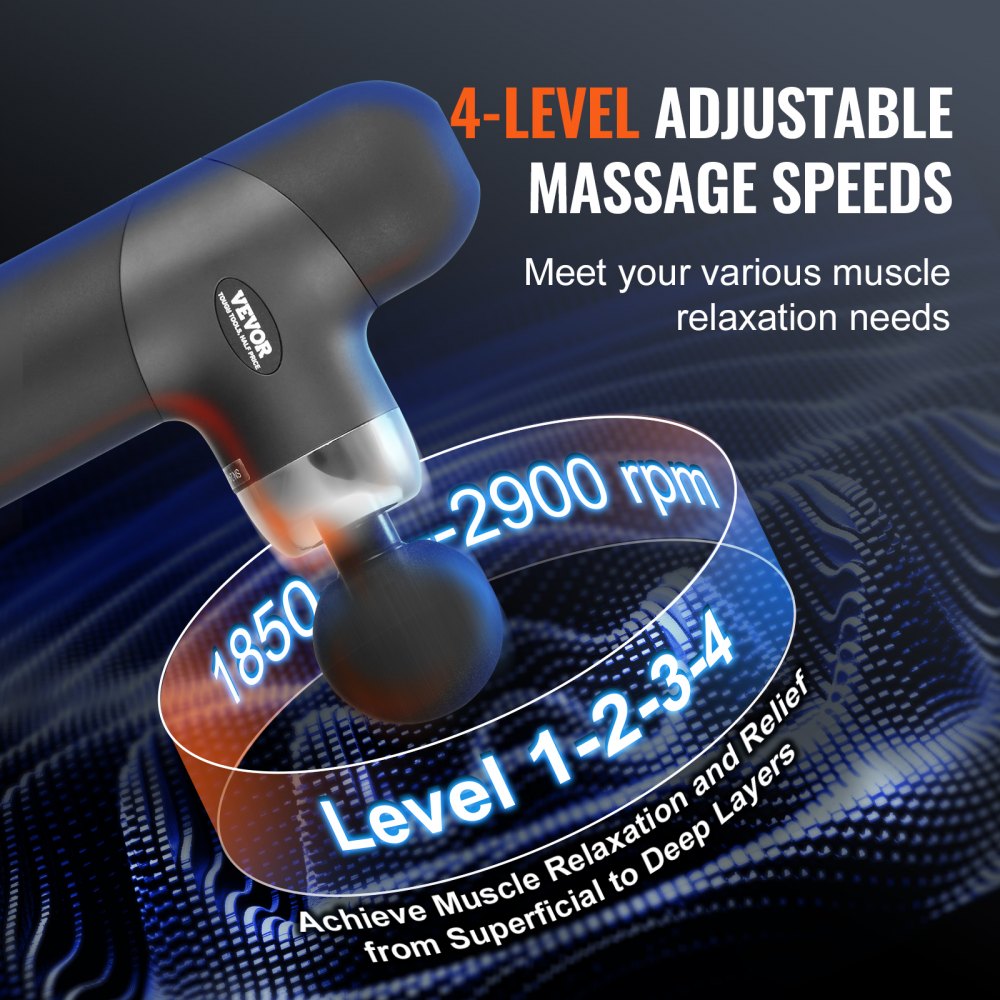 VEVOR Mini Massage Gun Deep Tissue, Percussion Muscle Massage Gun Portable for Athletes, Small Massage Gun Handheld for Pain Relief, Muscle Relaxation with 4 Speed Levels, 7.4V 2500mAh