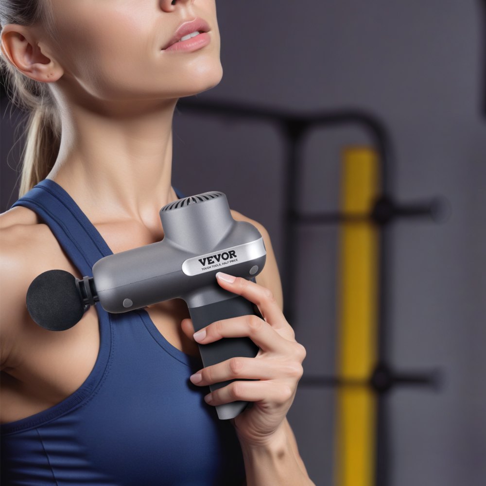 VEVOR Mini Massage Gun, Percussion Muscle Massage Gun for Athletes - with 5 Speed Levels & 6 Massage Heads, 7.4V 2500mAh Batteries, Handheld Small Massage Gun for Pain Relief, Muscle Relaxation