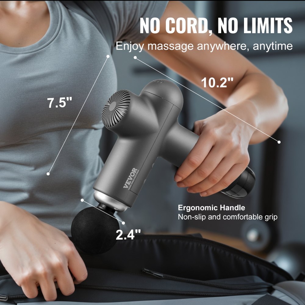 VEVOR Massage Gun Deep Tissue, Muscle Percussion Massage Gun for Athletes, Handheld Massage Gun for Pain Relief, Muscle Relaxation - with 8 Speed Levels & 6 Massage Heads, 24V 2500mAh