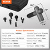 VEVOR Massage Gun Deep Tissue, Muscle Percussion Massage Gun for Athletes, Handheld Massage Gun for Pain Relief, Muscle Relaxation - with 8 Speed Levels & 6 Massage Heads, 24V 2500mAh