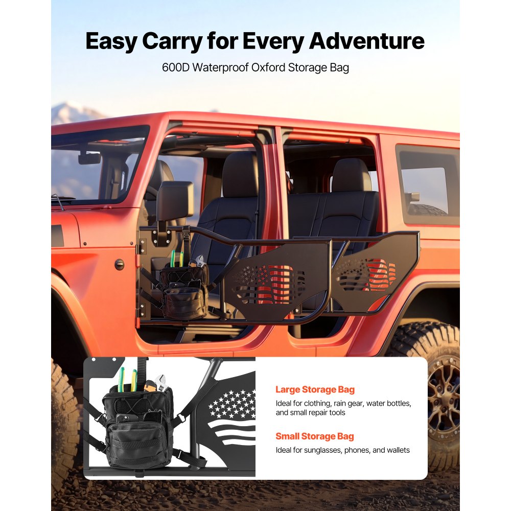 VEVOR Jeep Tube Doors, 4-Door, Compatible with 2007-2018 Jeep Wrangler JK Unlimited, Steel Off Road Front & Rear Tubular Half Doors with DOT Certified Side View Mirrors, Storage Bag and Rubber Pads