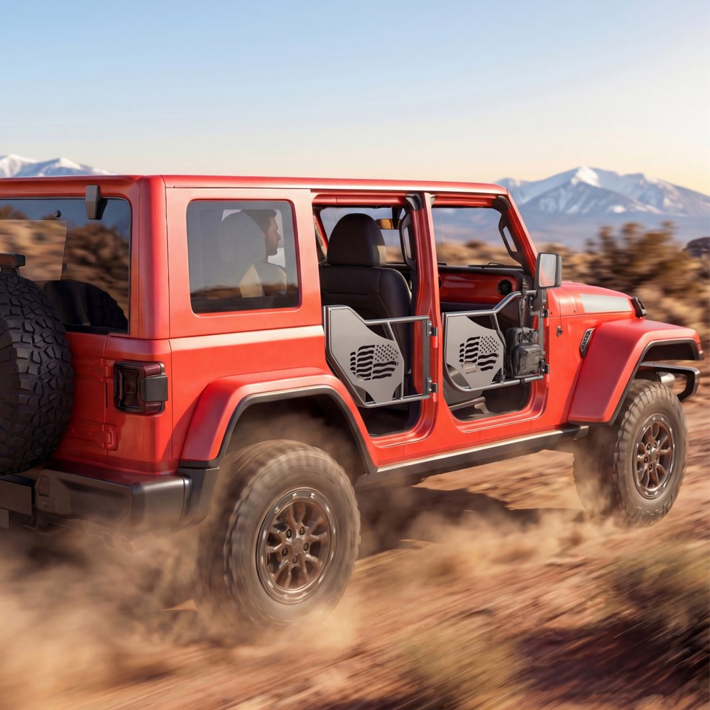 VEVOR Jeep Tube Doors, 4-Door, Fit for 2018-2026 Jeep Wrangler JL & 2020-2026 Gladiator JT, Flag Pattern Off Road Front & Rear Tubular Half Doors with DOT Certified Side View Mirrors and Storage Bag