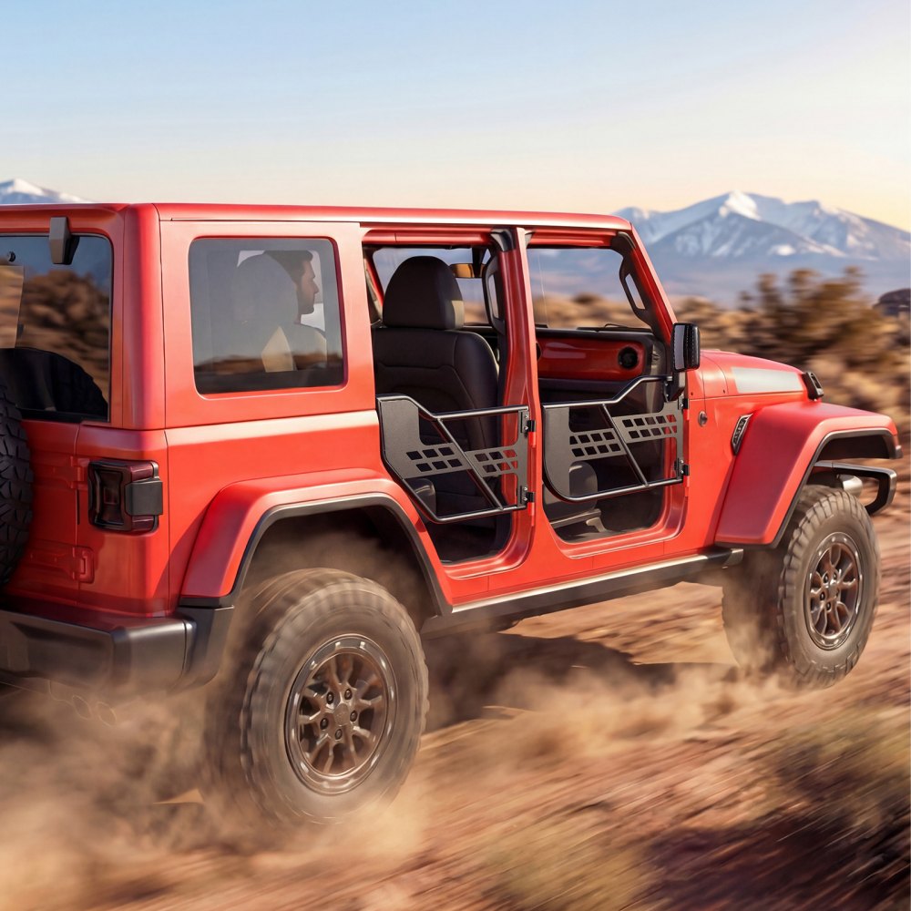 VEVOR Jeep Tube Doors, 4-Door, Compatible with 2007-2018 Jeep Wrangler JK JKU Unlimited, Steel Off Road Front & Rear Tubular Half Doors with DOT Certified Side View Mirrors, Storage Bag & Rubber Pads