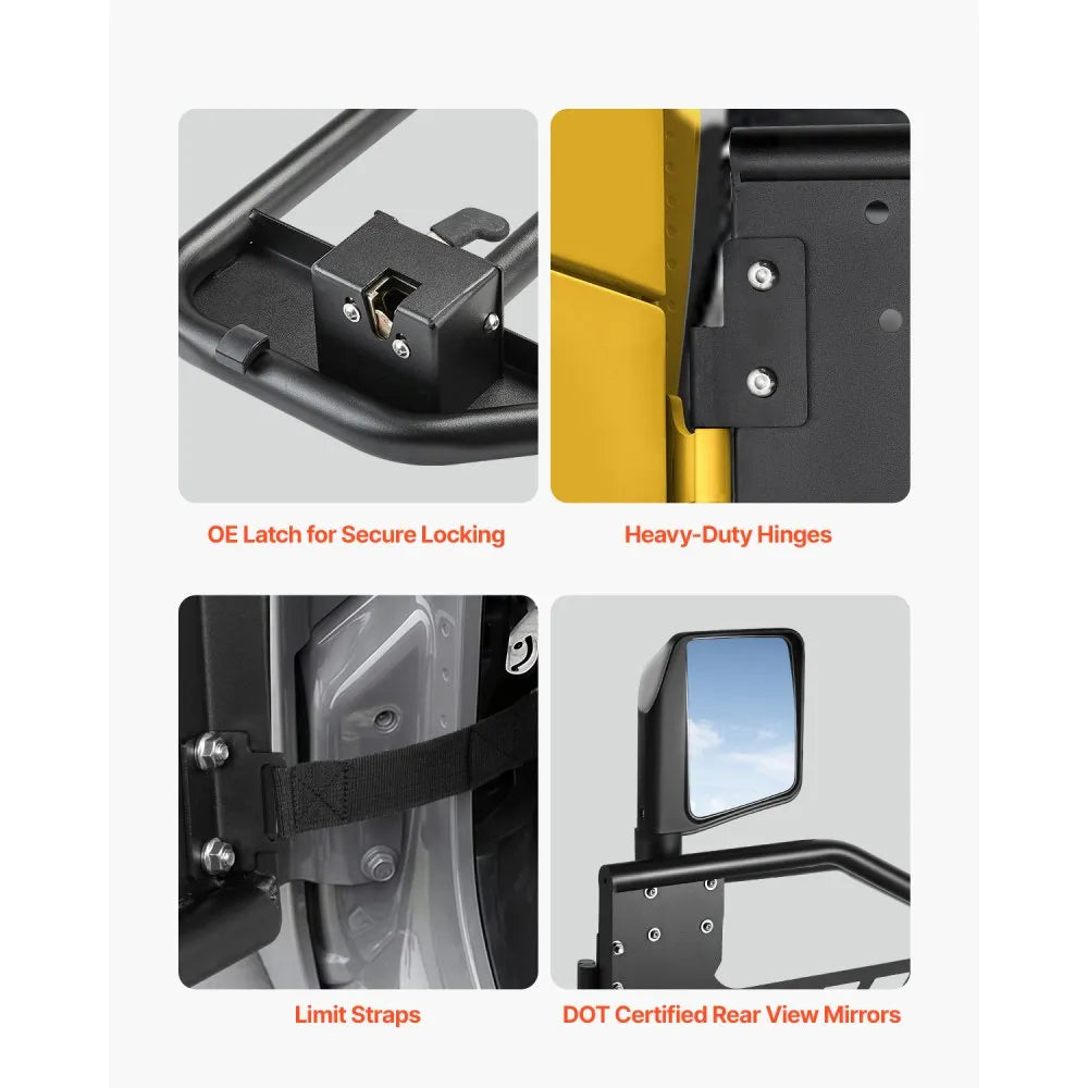 VEVOR Jeep Tube Doors, 2-Door, Hunting Style Jeep Tubular Door with Heavy-Duty Hinges & OE Latch, Jeep Doors with Rear View Mirrors, Fit for 2018-2024 Jeep Wrangler JL & 2020-2024 Jeep Gladiator JT