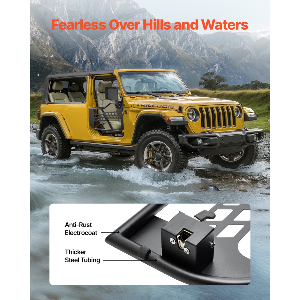 VEVOR Jeep Tube Doors, 2-Door, Hunting Style Jeep Tubular Door with Heavy-Duty Hinges & OE Latch, Jeep Doors with Rear View Mirrors, Fit for 2018-2024 Jeep Wrangler JL & 2020-2024 Jeep Gladiator JT