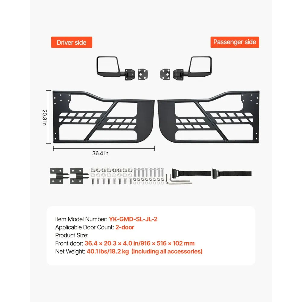 VEVOR Jeep Tube Doors, 2-Door, Hunting Style Jeep Tubular Door with Heavy-Duty Hinges & OE Latch, Jeep Doors with Rear View Mirrors, Fit for 2018-2024 Jeep Wrangler JL & 2020-2024 Jeep Gladiator JT