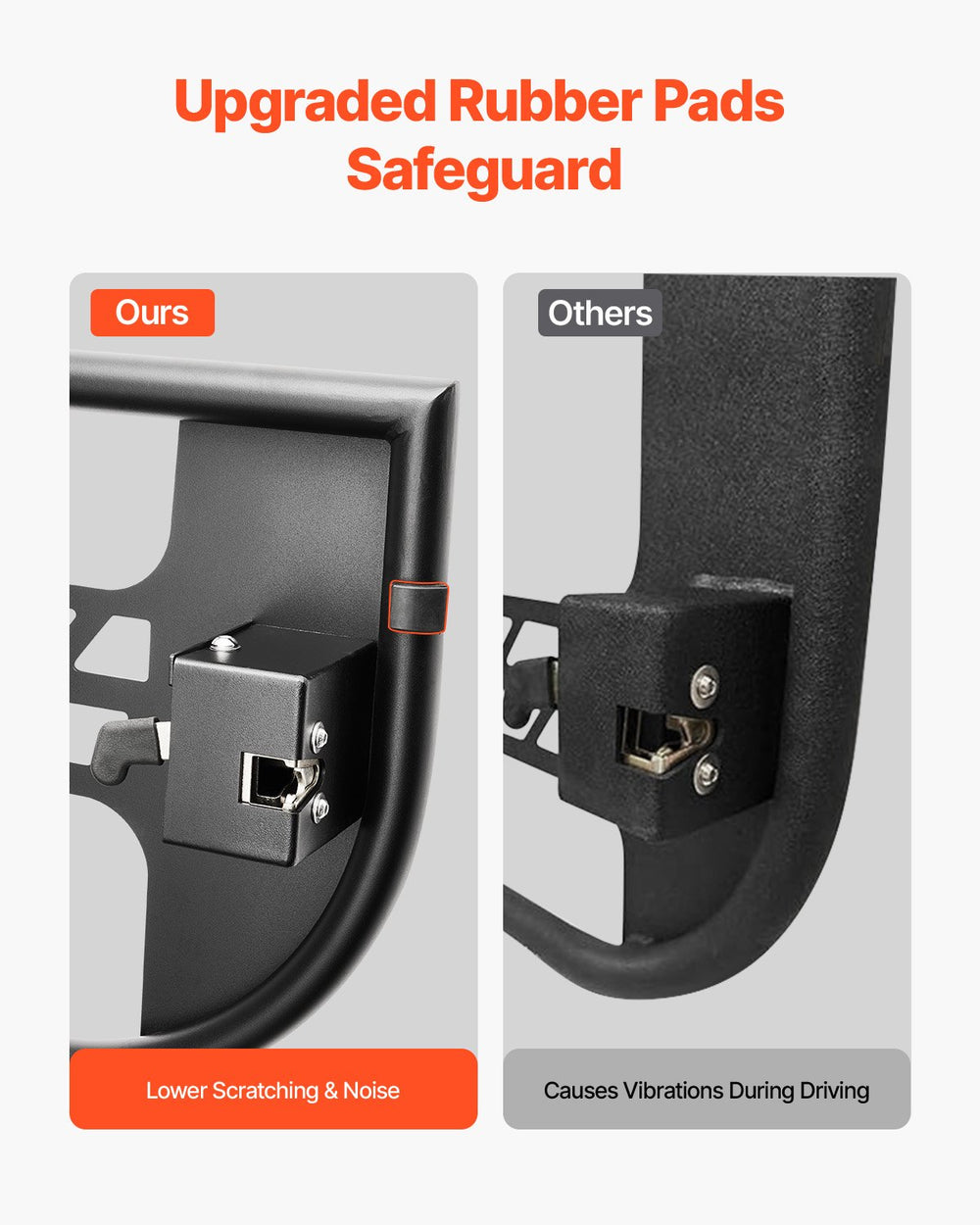 Upgraded rubber pads reduce scratching and noise - comparison image