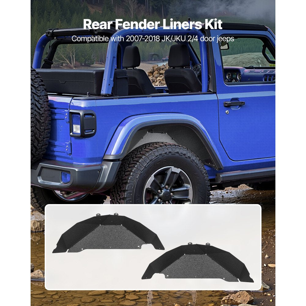 VEVOR Inner Fender Liner, Rear Fender Liner Compatible with 2007-2018 Jeeps JK/JKU 2/4 Doors, Steel Mud Guards Bolt-on Style Fenders Flare, Wheel Well Cover Fenders Flare Liners, Scratch-Resistant