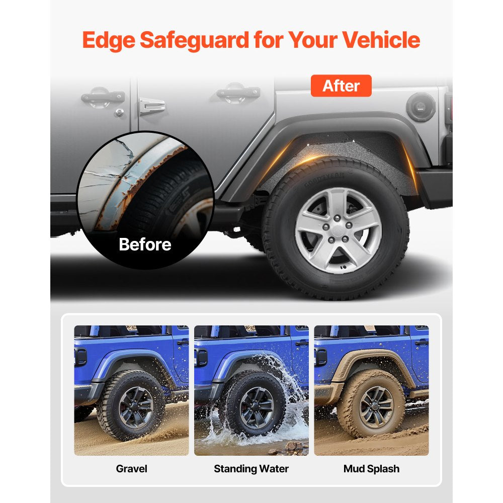 VEVOR Inner Fender Liner, Rear Fender Liner Compatible with 2007-2018 Jeeps JK/JKU 2/4 Doors, Steel Mud Guards Bolt-on Style Fenders Flare, Wheel Well Cover Fenders Flare Liners, Scratch-Resistant