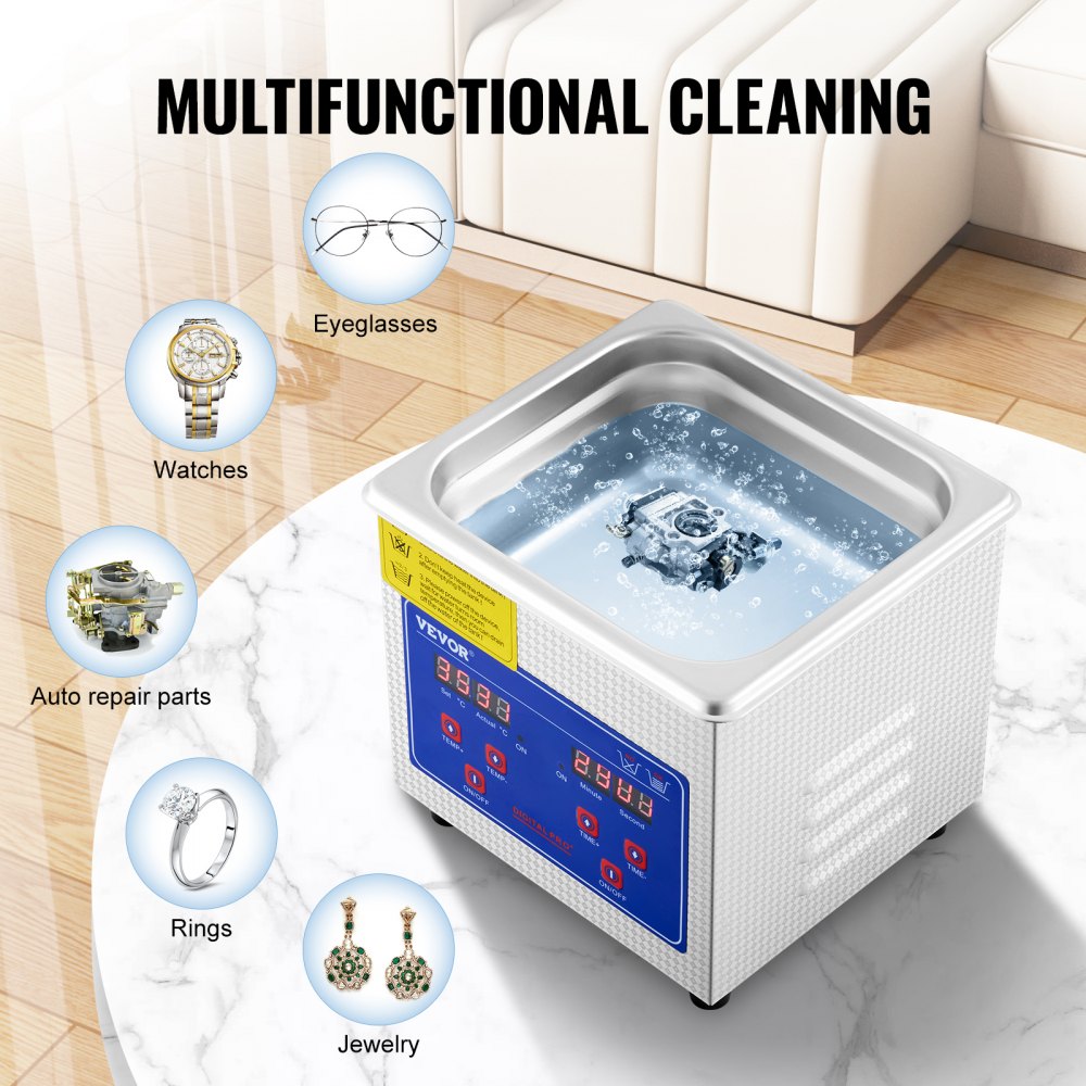 VEVOR Professional Ultrasonic Cleaner, 0.3 L Ultrasonic Jewelry Cleaner with Digital Timer & Heater, Stainless Steel Industrial Sonic Cleaner 40kHz for Glasses, Watches, Rings, Small Parts