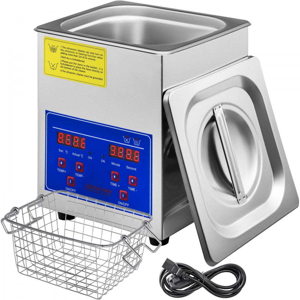 VEVOR Sonic Cleaner 2L Digital Ultrasonic Parts Cleaner with Timer 40kHz Professional 304 Stainless Steel Sonic Cleaner 110V for Jewelry Watch Glasses Diamond Eyeglass Small Parts Cleaning