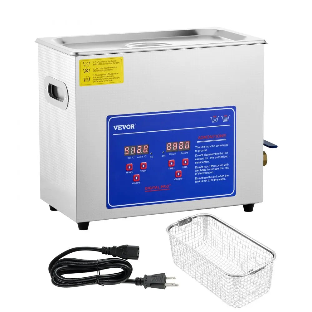 Sonic Cleaner with Digital Timer & Heater, Professional Ultra Sonic Jewelry Cleaner, Stainless Steel Heated Cleaning Machine for Glasses Watch Rings Small Parts Circuit Board (6L)