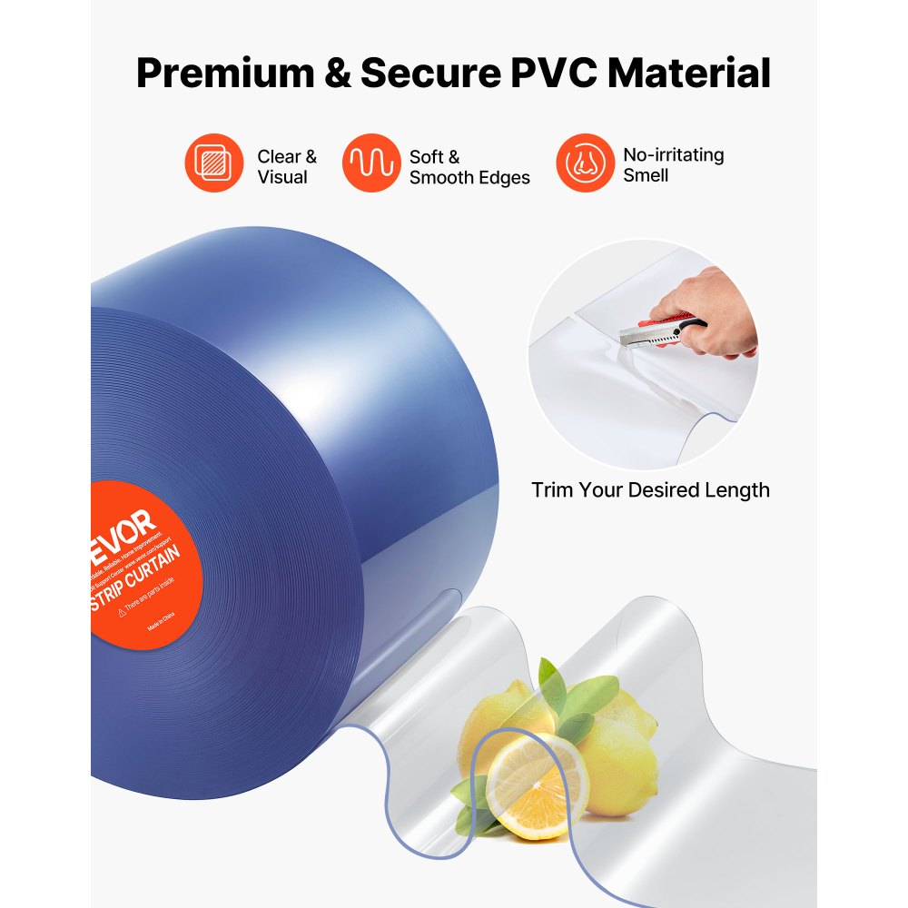 VEVOR Clear PVC Strip Curtain, 150 ft Length x 8 in Width, Plastic Door Strip Bulk Roll, Walk in Freezer Cooler Curtain Strips for Doorways of Supermarket, Garage, Warehouse, Barn, Pet Animal House