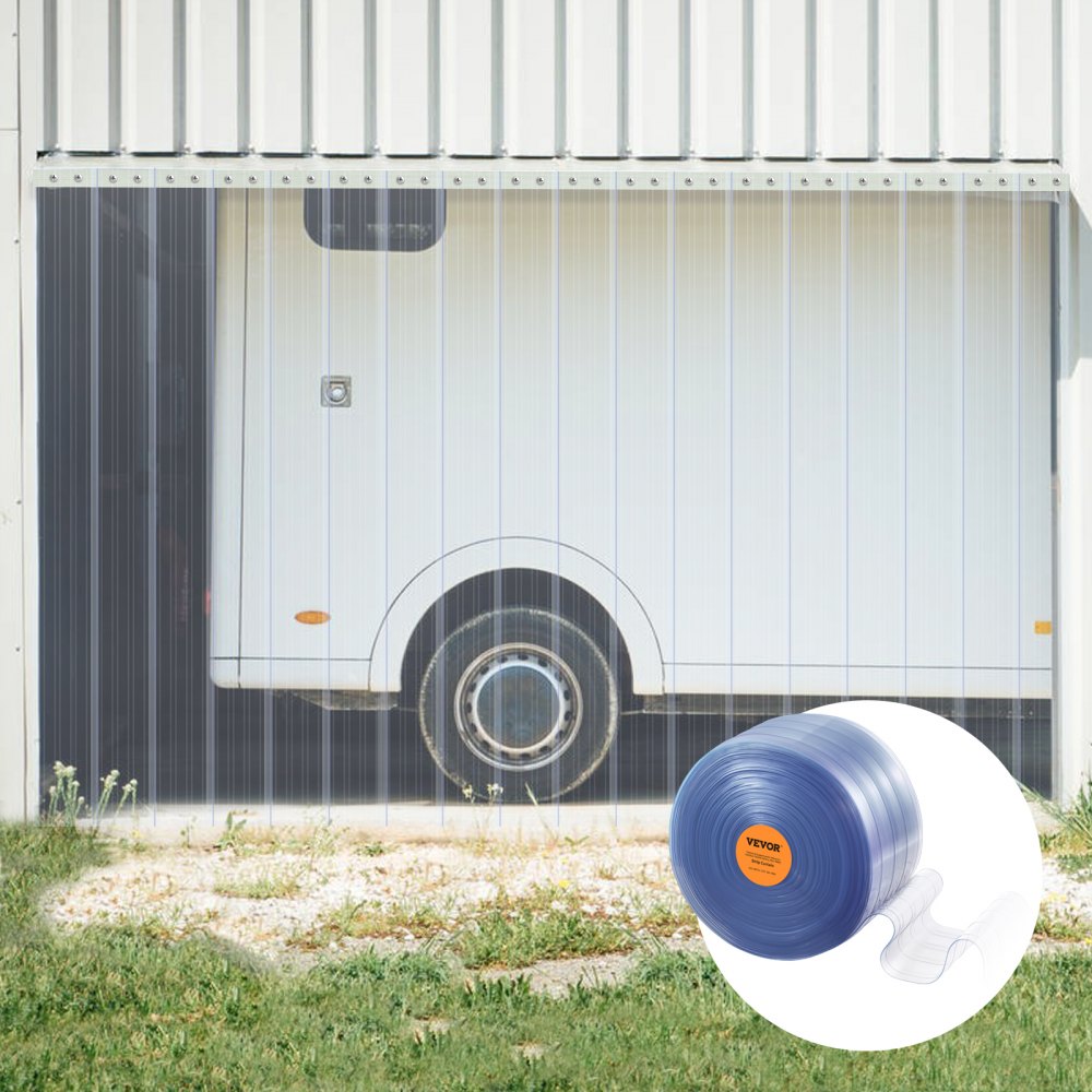 VEVOR Strip Curtain, 164' Length, 8" Width, 0.08" Thickness, Clear Ribbed Plastic Door Strips, PVC Curtain Strip Door Bulk Roll for Warehouses, Factories, Supermarkets, Shopping Malls, Halls, Garages