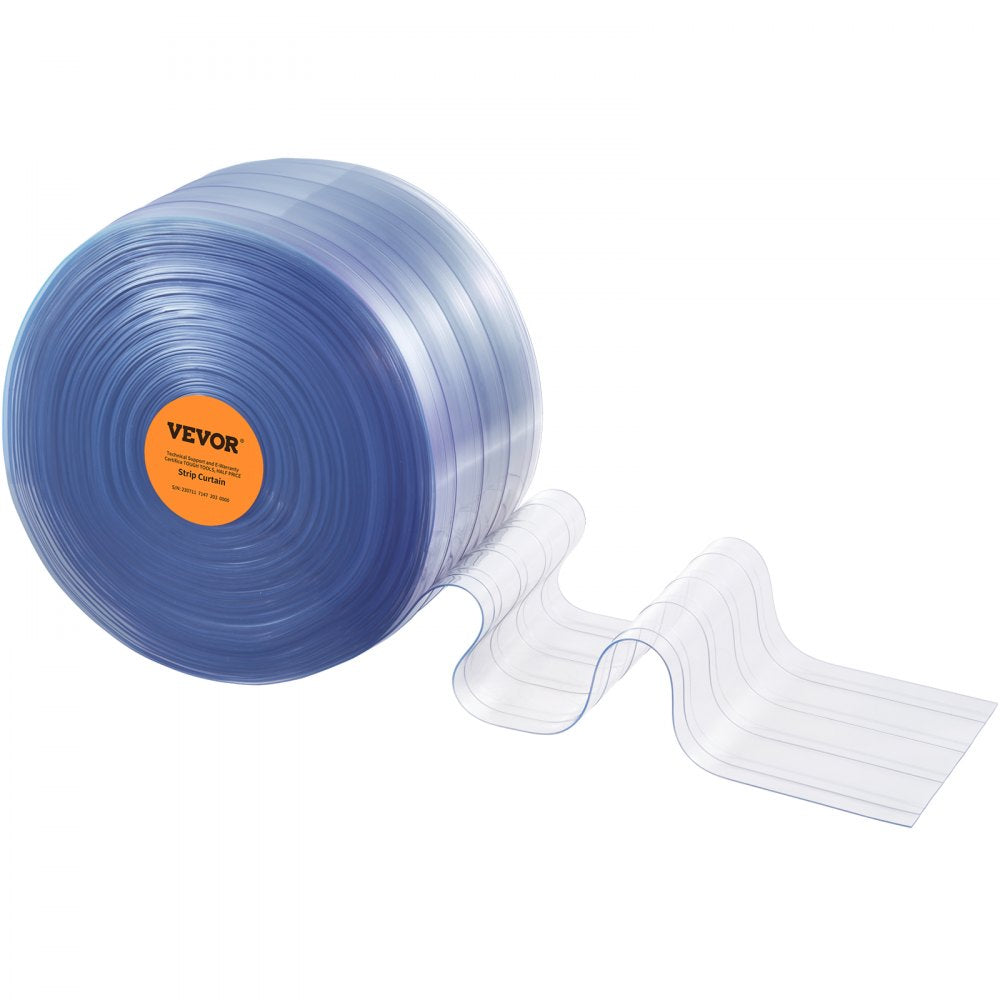 VEVOR Strip Curtain, 164' Length, 8" Width, 0.08" Thickness, Clear Ribbed Plastic Door Strips, PVC Curtain Strip Door Bulk Roll for Warehouses, Factories, Supermarkets, Shopping Malls, Halls, Garages