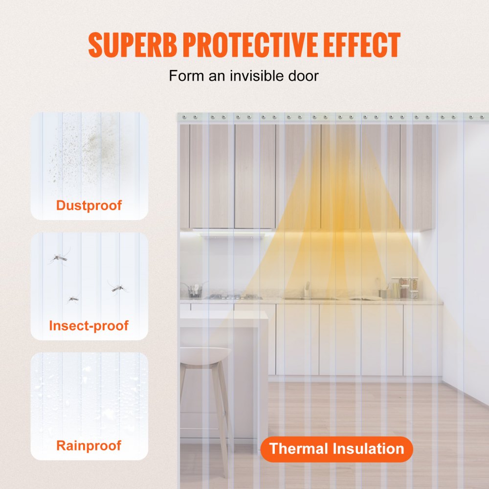VEVOR Strip Curtain, 164' Length x 8" Width x 0.08" Thickness, Clear PVC Smooth Curtain Strip Door Bulk Roll, Plastic Door Strips for Doorways of Supermarket, Garage, Warehouse, Barn, Pet Animal House
