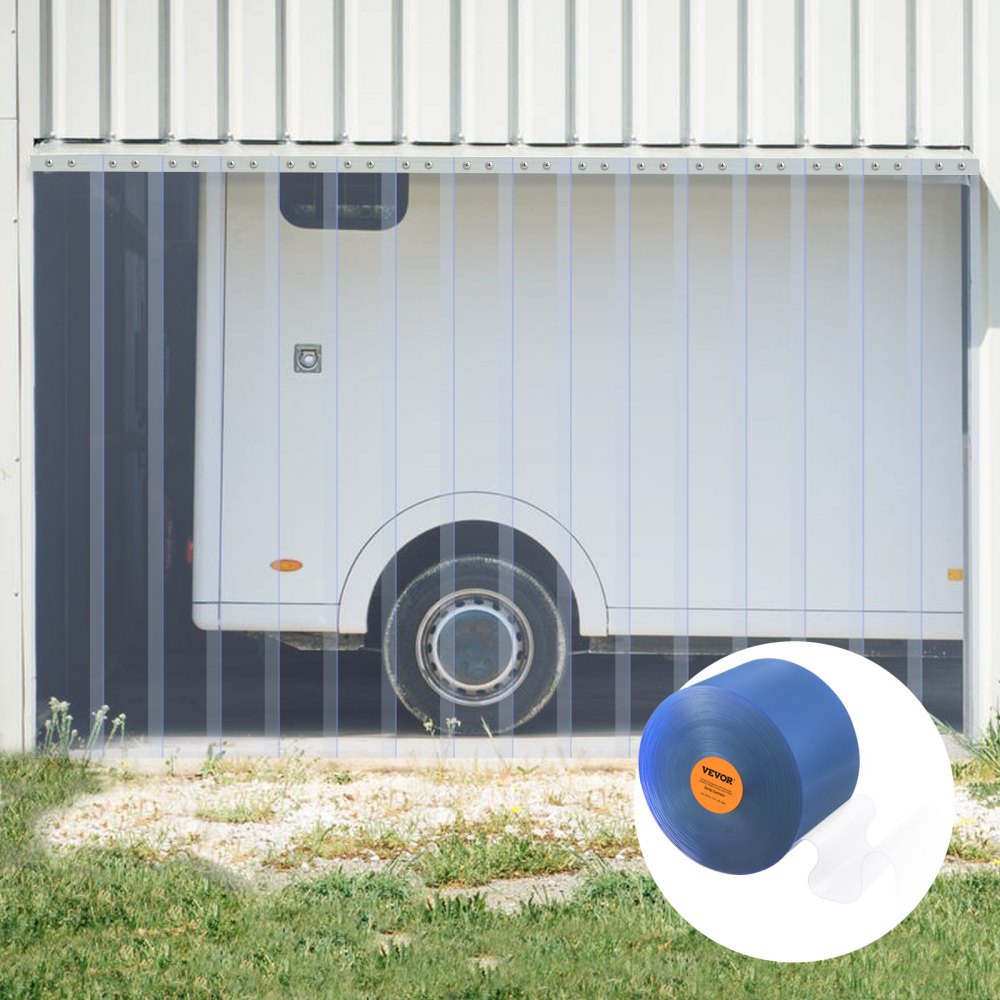 VEVOR Strip Curtain, 164' Length x 8" Width x 0.08" Thickness, Clear PVC Smooth Curtain Strip Door Bulk Roll, Plastic Door Strips for Doorways of Supermarket, Garage, Warehouse, Barn, Pet Animal House
