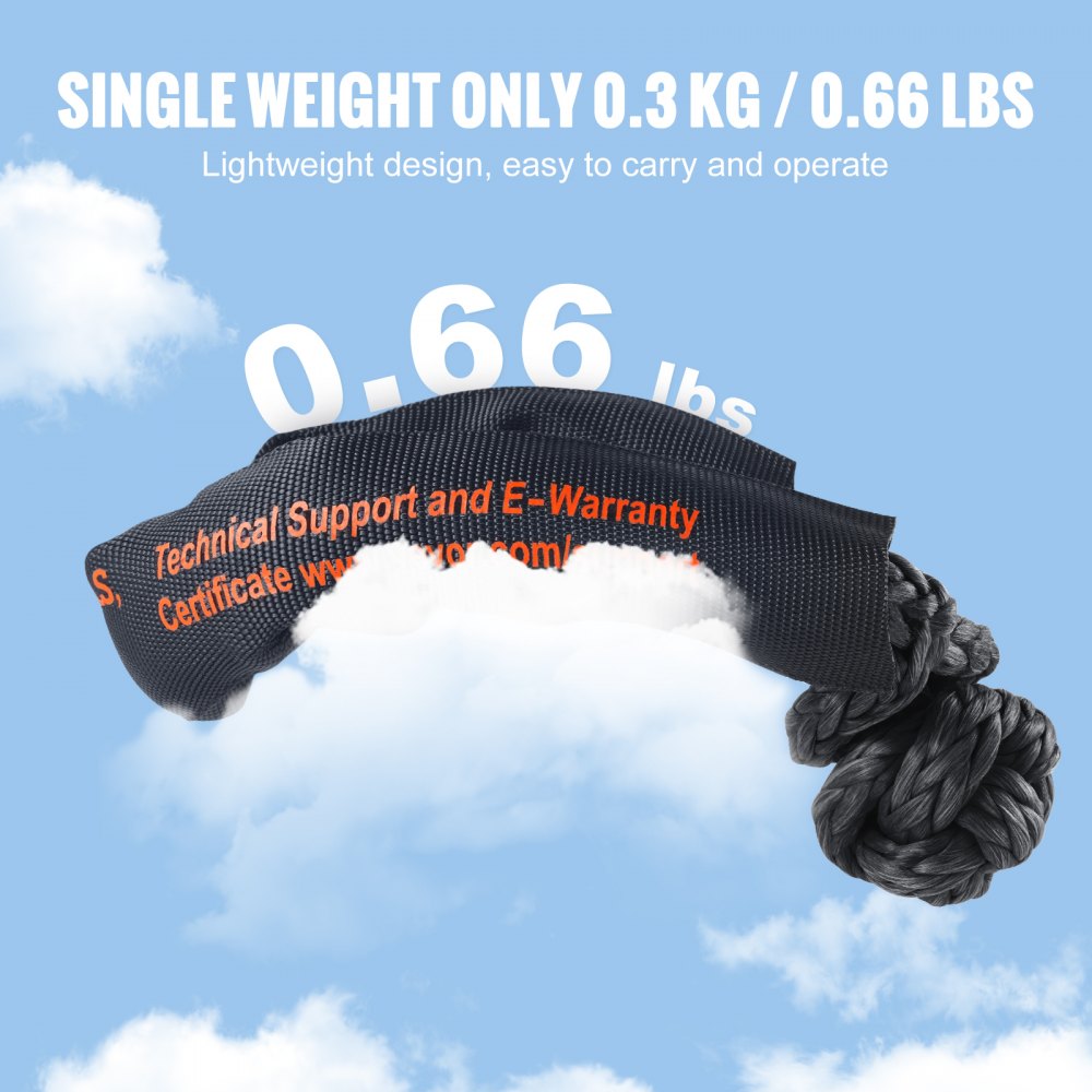 VEVOR Synthetic Soft Shackle, 1/2" x 22" (2 Pack) 44092 lbs (20 Ton) Breaking Strength Recovery Tow Shackles with Extra 2 Sleeves & Storage Bag for UTV, ATV, Trucks, Jeep, Off-Road Vehicles, Black