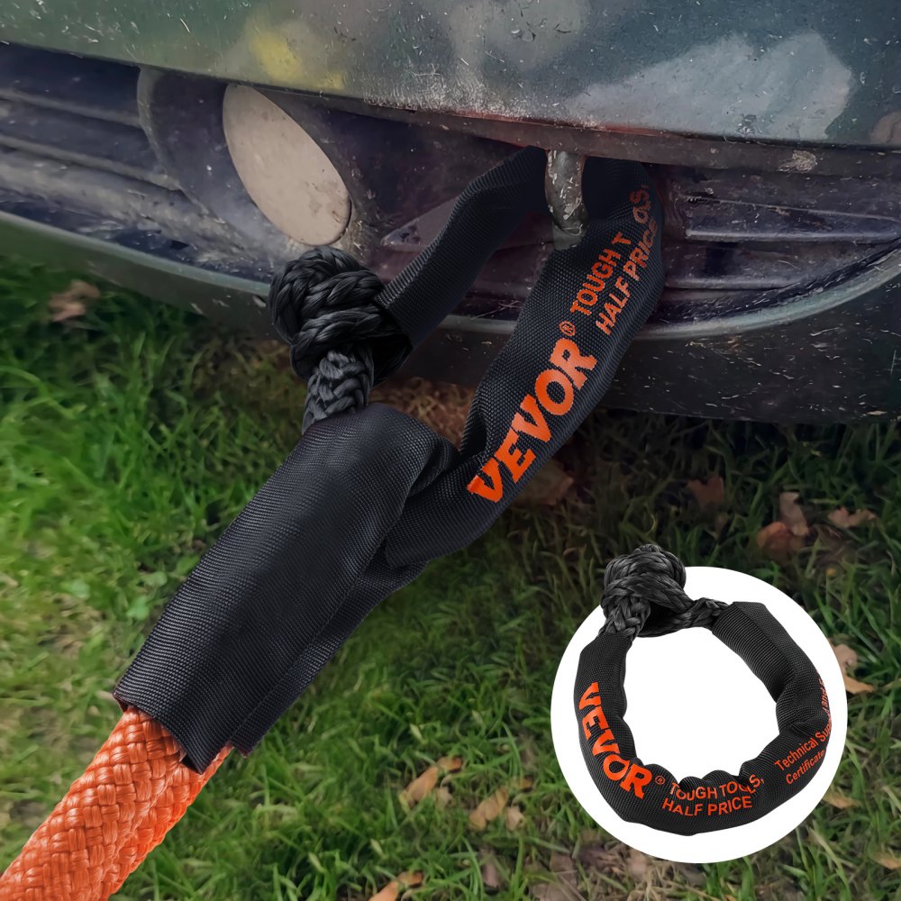 VEVOR Synthetic Soft Shackle, 1/2" x 22" (2 Pack) 44092 lbs (20 Ton) Breaking Strength Recovery Tow Shackles with Extra 2 Sleeves & Storage Bag for UTV, ATV, Trucks, Jeep, Off-Road Vehicles, Black