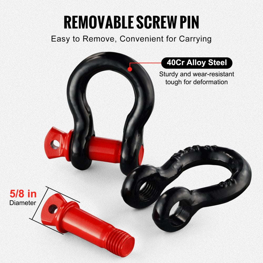 VEVOR 1/2" D-Ring Shackle, 4 Pack Alloy Steel Shackles 17637 lbs (8 Ton) Break Strength with 5/8" Screw Pin, Heavy Duty Off Road Vehicle Recovery Shackle, Towing Accessories for Jeep Truck, Black