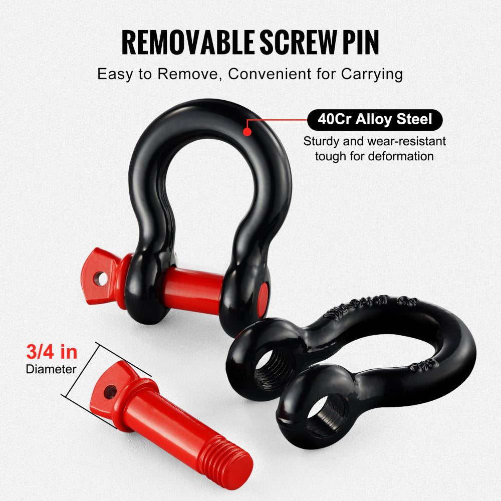 VEVOR 5/8" D-Ring Shackle, 4 Pack Alloy Steel Shackles 28660 lbs (13 Ton) Break Strength with 3/4" Screw Pin, Heavy Duty Off Road Vehicle Recovery Shackle, Towing Accessories for Jeep Truck, Black