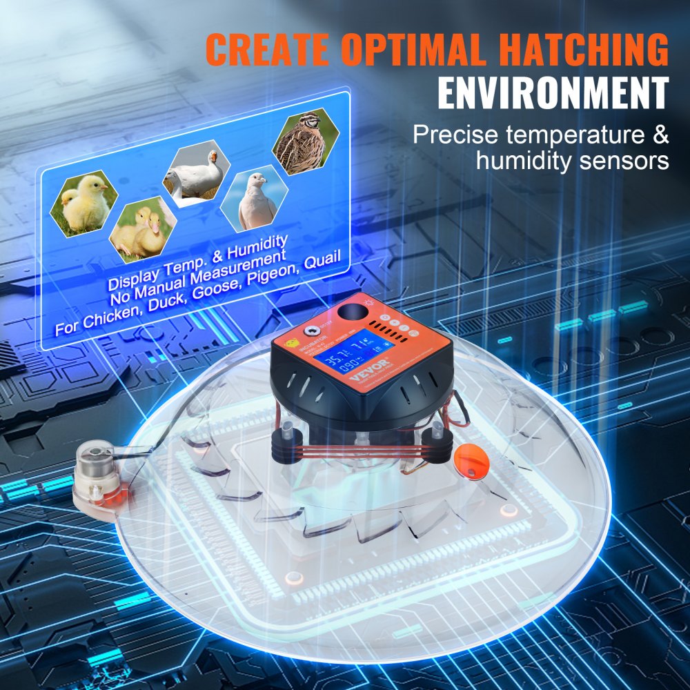 VEVOR 48 Egg Incubator, Incubators for Hatching Eggs, 360° Automatic Egg Turner with Temperature and Humidity Display, 48 Eggs Poultry Hatcher with ABS Transparent Shell for Chicken, Duck, Quail