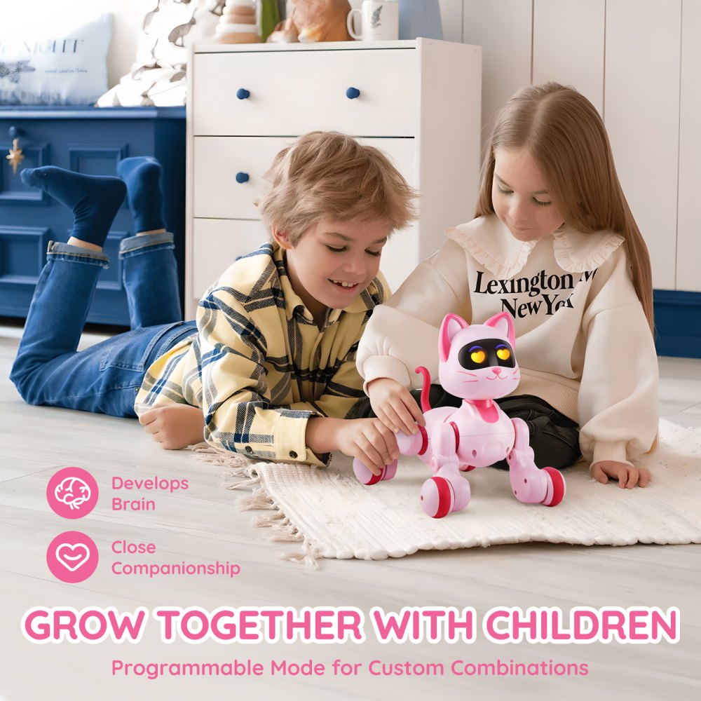 VEVOR Remote Control Robot Cat Toy, RC Cat Programmable Smart Interactive Robotic Pet for Kids with Touch Control, Walking Singing Dancing RC Stunt Toy Cat for Age 3 4 5 6 7 8 10 Year Old Boys Girls