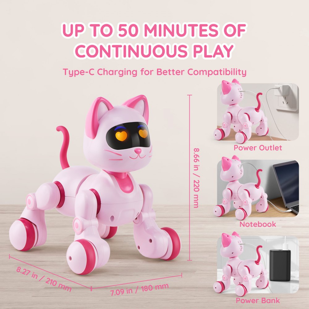 VEVOR Remote Control Robot Cat Toy, RC Cat Programmable Smart Interactive Robotic Pet for Kids with Touch Control, Walking Singing Dancing RC Stunt Toy Cat for Age 3 4 5 6 7 8 10 Year Old Boys Girls