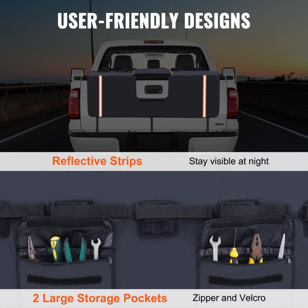 VEVOR Tailgate Bike Pad, 62" Truck Tailgate Pad Carry 6 Mountain Bikes, Upgraded Grooves Tailgate Protection Pad with Reflective Strips and Tool Pockets, with Camera Opening for Most Pickup Trucks