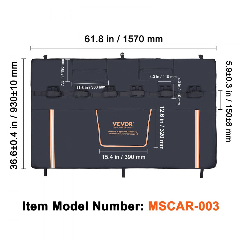 VEVOR Tailgate Bike Pad, 62" Truck Tailgate Pad Carry 6 Mountain Bikes, Upgraded Grooves Tailgate Protection Pad with Reflective Strips and Tool Pockets, with Camera Opening for Most Pickup Trucks