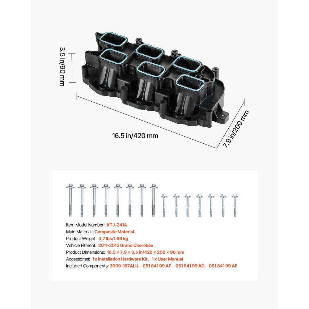 VEVOR Intake Manifold, with Gasket, Engine Intake Manifold Assembly Compatible with 2011-2015 Grand Cherokee, Manifold Replacement Replace 3009-167ALU, 051 841 99 AF, 051 841 99 AD, 051 841 99 AE