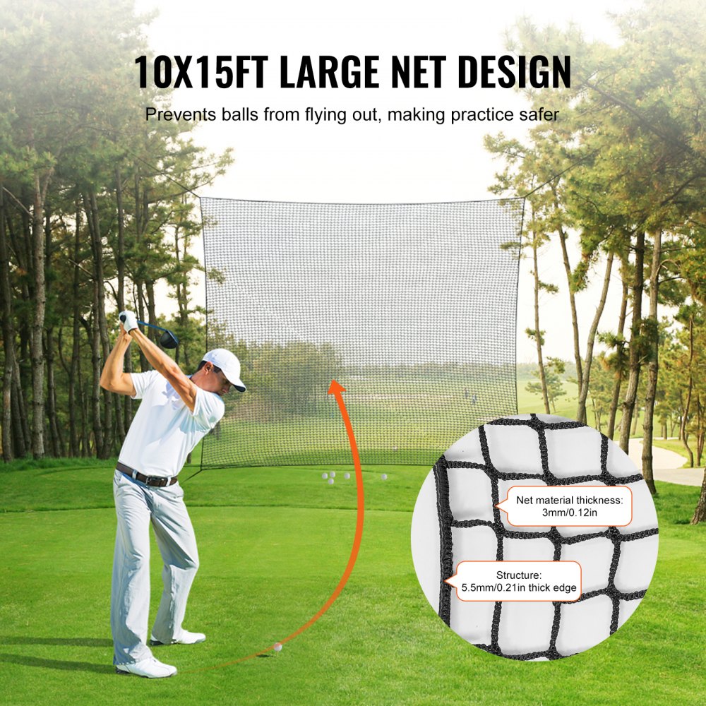 VEVOR Golf Net, 10x15ft Golf Practice Net, Indoor Hitting Net for Golf, Baseball, Hockey, Soccer, Heavy Duty Nylon DIY Ball Net, Sports Netting Barrier for Backyard Driving Training Swing (Net Only)