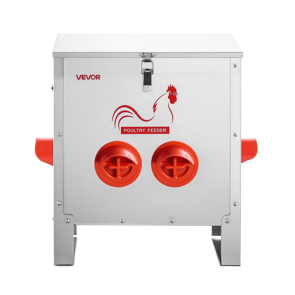 VEVOR Automatic Chicken Feeder, 25 lbs Capacity, 6 Feeding Ports No-Waste Poultry Feeder, Automatic Gravity, with Handle Latch Lid, Metal Construction, for Chickens Bantams Pheasants Poultry Coop