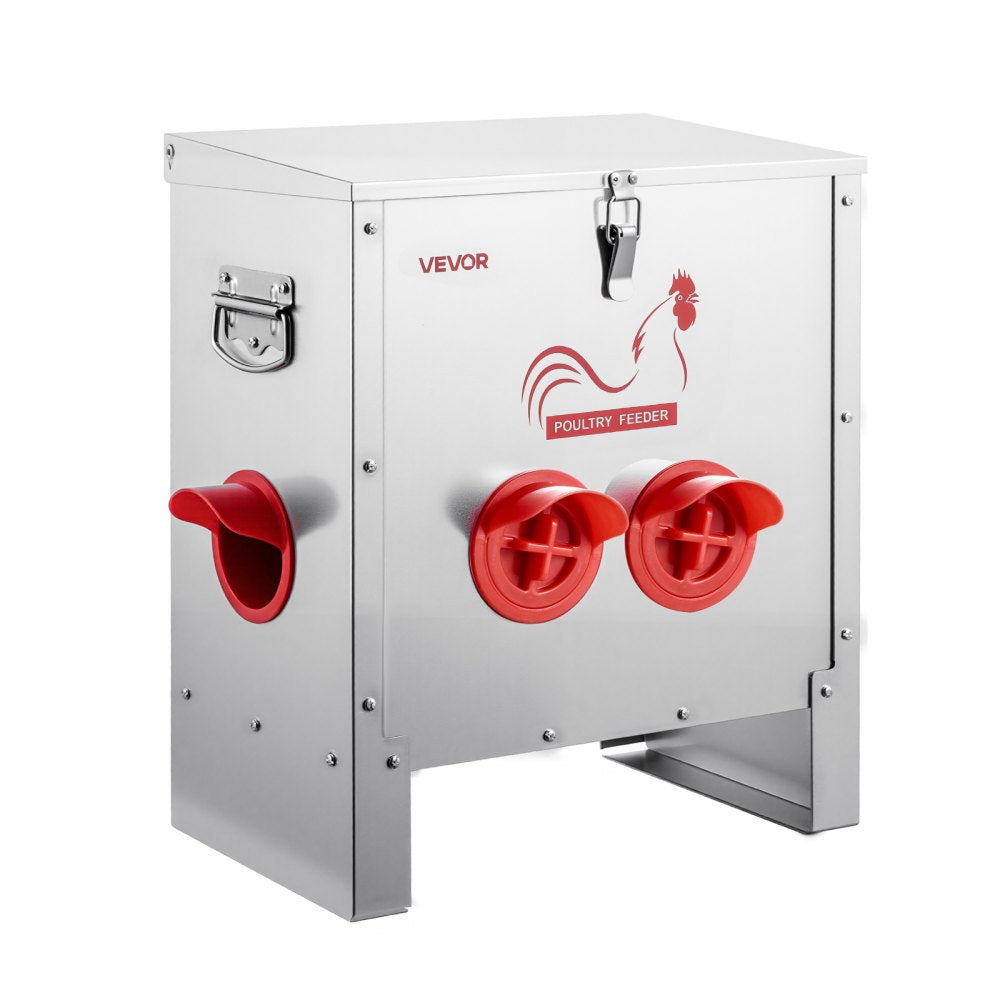 VEVOR Automatic Chicken Feeder, 25 lbs Capacity, 6 Feeding Ports No-Waste Poultry Feeder, Automatic Gravity, with Handle Latch Lid, Metal Construction, for Chickens Bantams Pheasants Poultry Coop