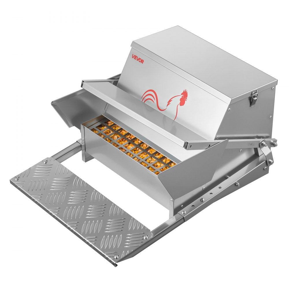 VEVOR Automatic Chicken Feeder, 25 lbs Capacity, Rainproof Treadle Poultry Feeder with Lockable Lid, No Waste, Galvanized Steel Construction, Outdoor Use, for Chicken, Bantams, Poultry, Pheasants