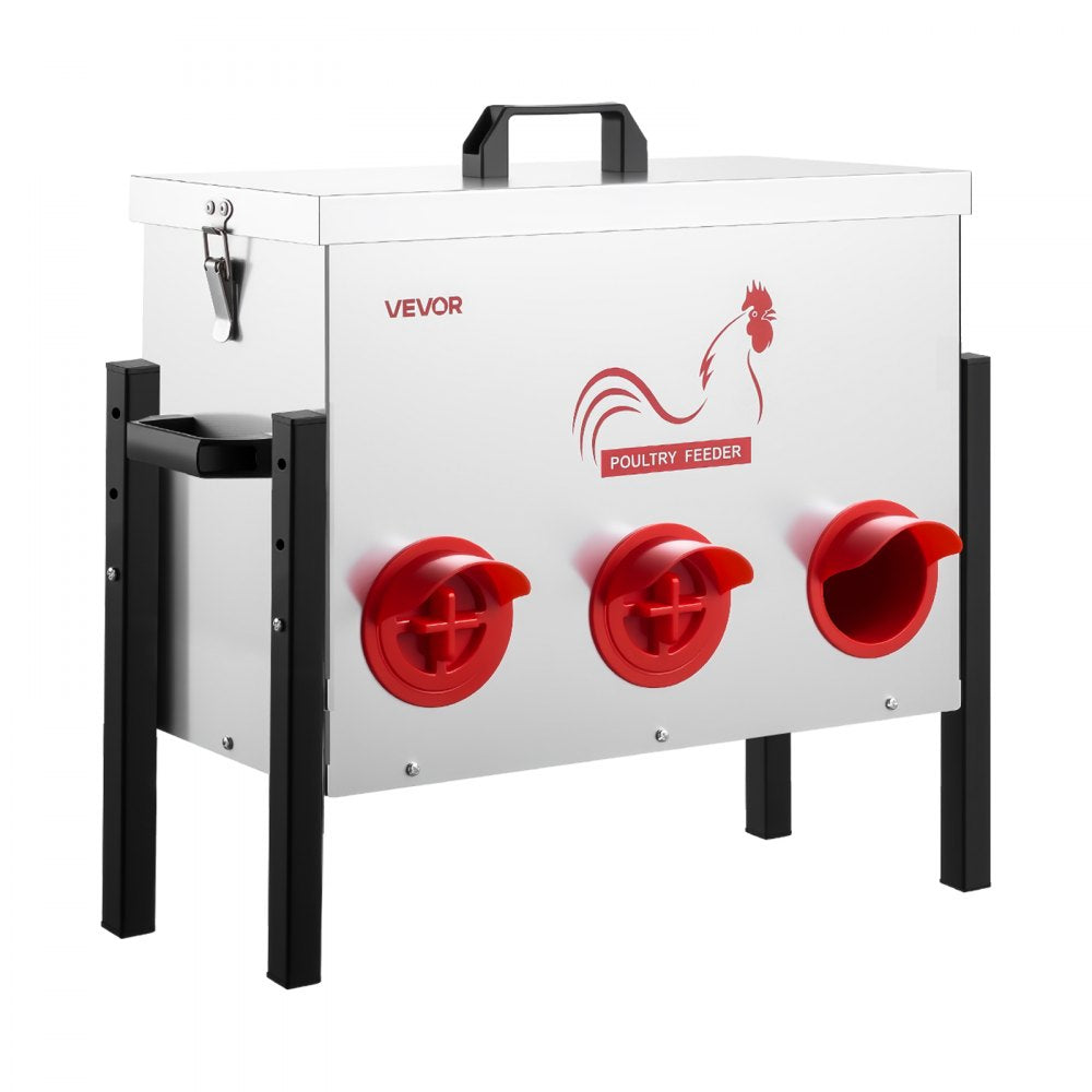 VEVOR Automatic Chicken Feeder, 30 lbs Capacity, 6 Feeding Ports No-Waste Poultry Feeder, Automatic Gravity, with Adjustable Height & Locking Lid, Metal Construction, for Chickens Bantams Pheasants